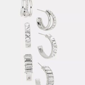 I.N.C. Glass Stone Hoop Earrings Set of 3 – Macy’s Exclusive – Rhodium Plated